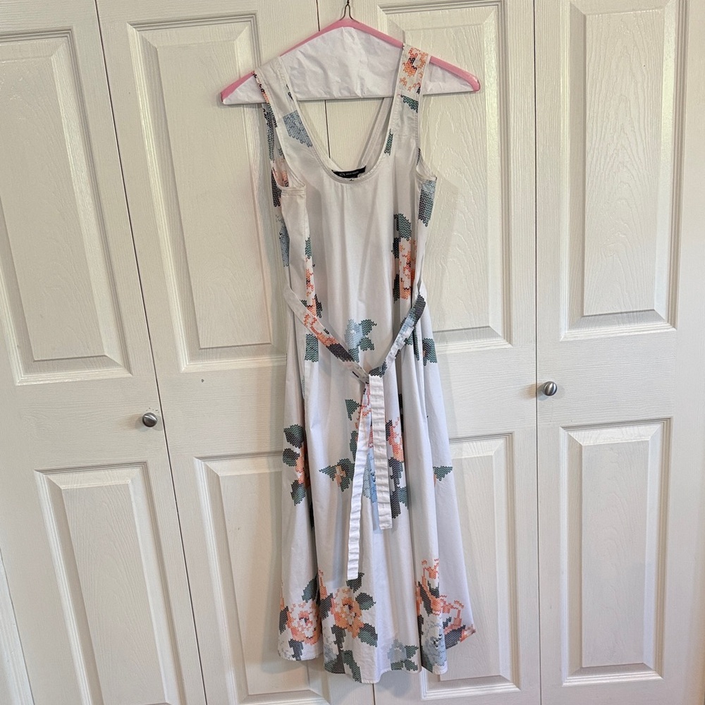 Armani Exchange Floral Midi Dress - White with Pink and Green